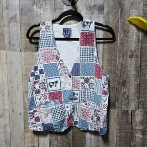 At Last Vintage 90s Patchwork Country Cottagecore All Over Print Vest